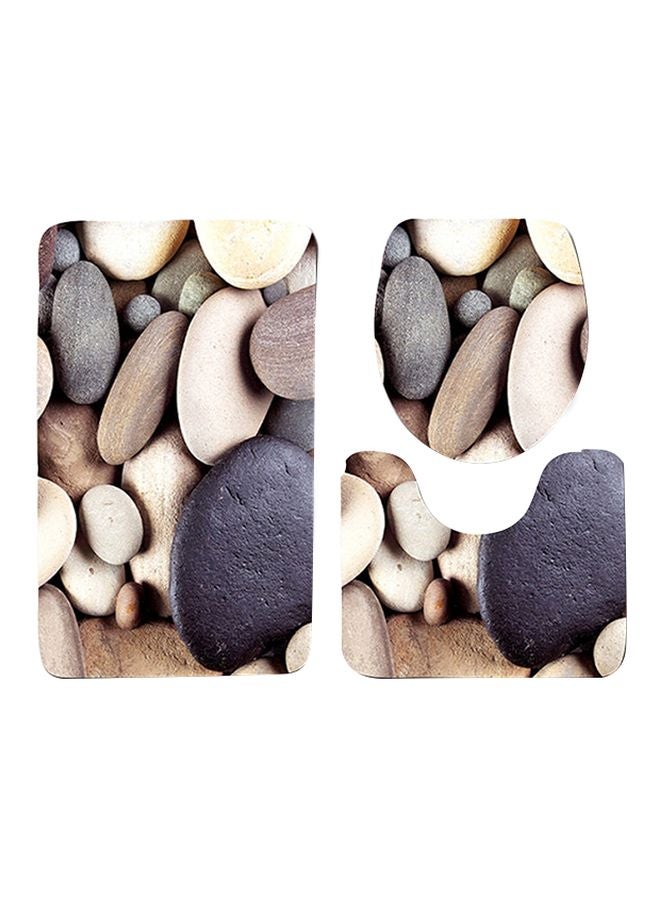 3-Piece Stone Printed Bath Mat Set Beige/White/Blue One Size