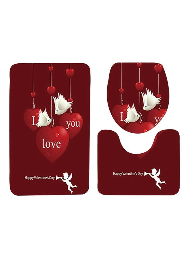 3-Piece Birds Printed Anti Skid Toilet Mat Set Red/White One Size