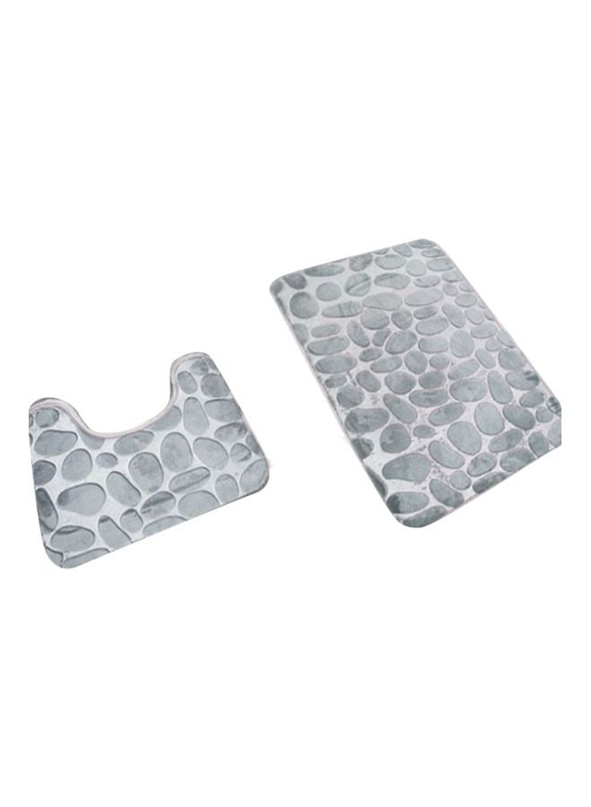 3-Piece Stone Printed Bath Mat Set Grey Bath Mat (50x80), U-Shaped Mat (50x40)cm - Image 1