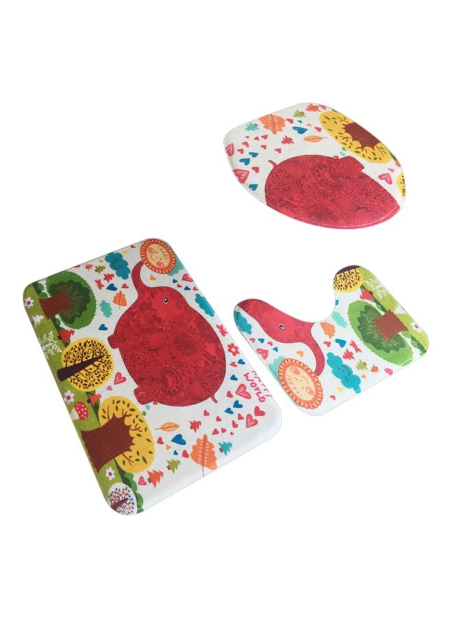 3-Piece Animal Printed Bath Mat Set White/Red/Green Rectangular Mat(75x45), U Shaped Mat(37.5x45), Toilet Cover(35x45)cm - Image 1