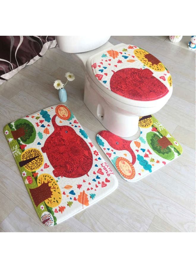 3-Piece Animal Printed Bath Mat Set White/Red/Green Rectangular Mat(75x45), U Shaped Mat(37.5x45), Toilet Cover(35x45)cm - Image 2