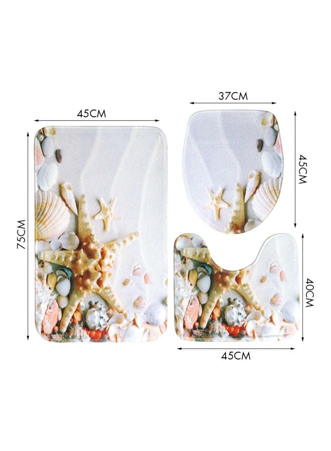 طقم بساط حمام بطبعة نجم البحر مكون من 3 قطع أبيض/ بيج/ برتقالي Rectangular Mat( 75x45), U Shaped Mat(37.5x45), Toilet Cover(35x45)سم - Image 2
