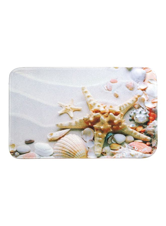 طقم بساط حمام بطبعة نجم البحر مكون من 3 قطع أبيض/ بيج/ برتقالي Rectangular Mat( 75x45), U Shaped Mat(37.5x45), Toilet Cover(35x45)سم - Image 4