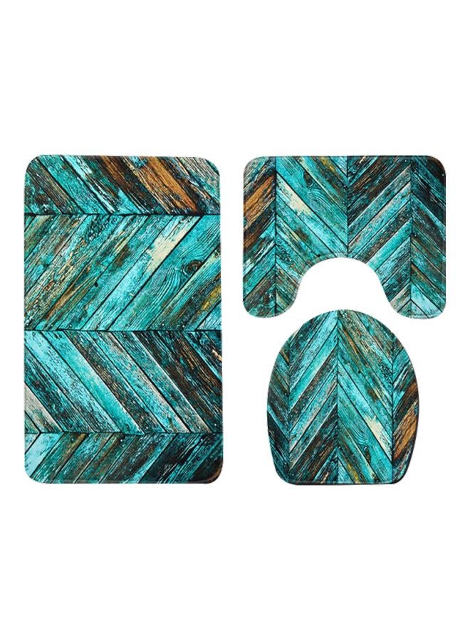 3-Piece Zigzag Printed Bath Mat Set Green/Beige/Yellow