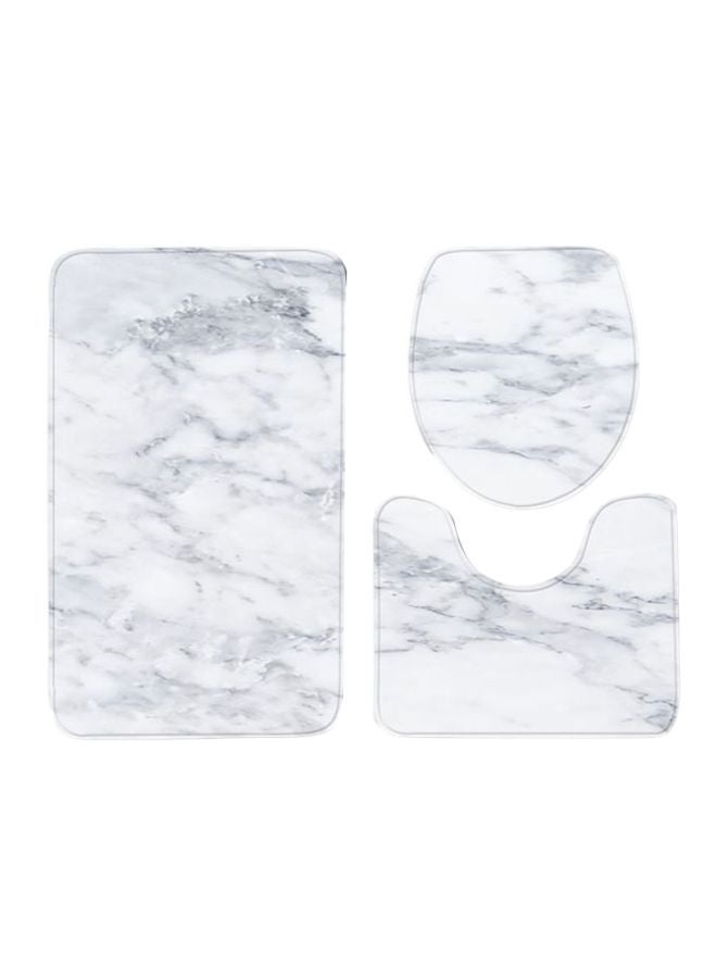 3-Piece Printed Bath Mat Set White/Grey Rectangular Mat ( 75x45), U Shaped Mat (37.5x45), Toilet Cover (35x45)cm