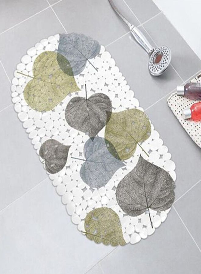Leaf Printed Bath Mat White/Green/Grey - Image 2