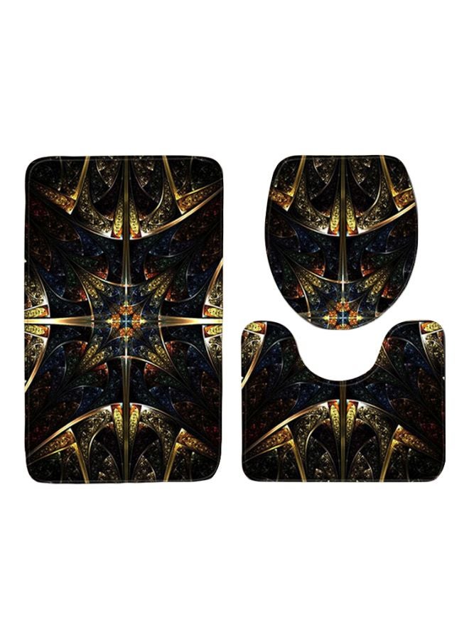 3-Piece Printed Bath Mat Set Black/Gold/Blue