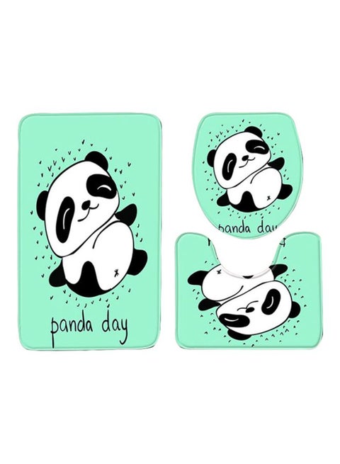 3-Piece Panda Printed Bath Mat Set Green/White/Black