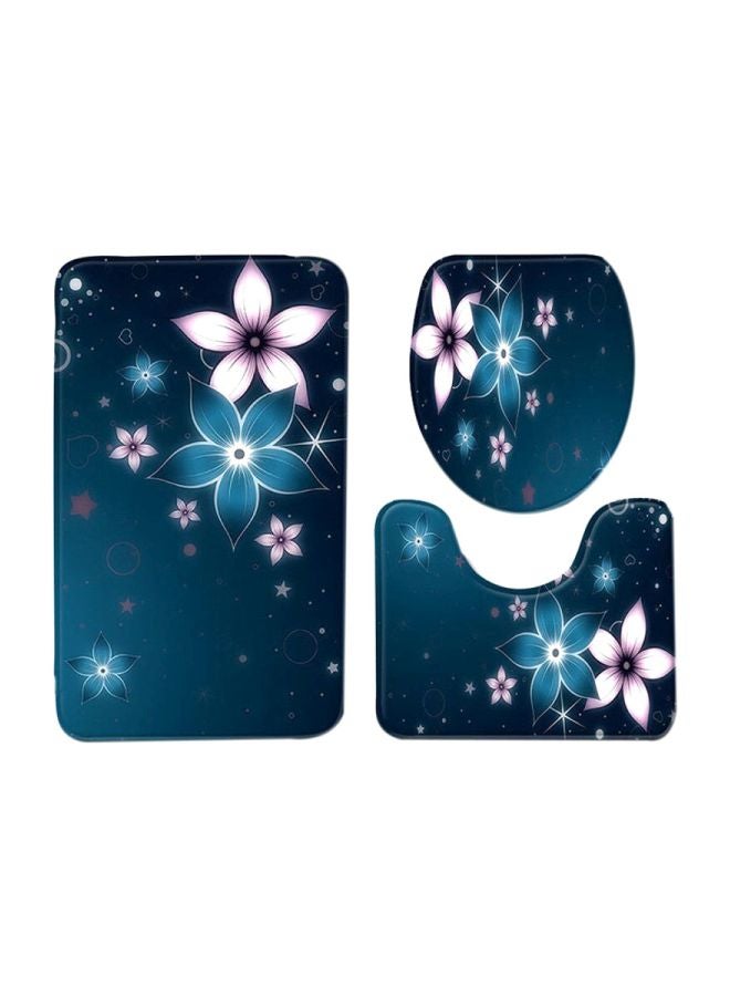 3-Piece Floral Printed Bath Mat Set Blue/Pink/White