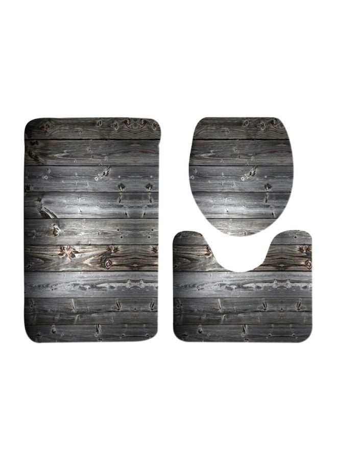 3-Piece Abstract Printed Bathroom Mat Set Grey/Black/Brown 80x50cm 