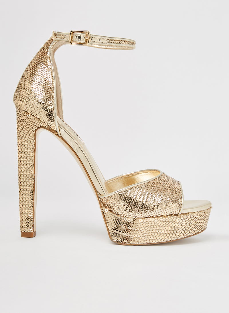 ديون لندن حذاء ميتزي بكعب عالٍ مزين بالترتر ذهبي - Image 1