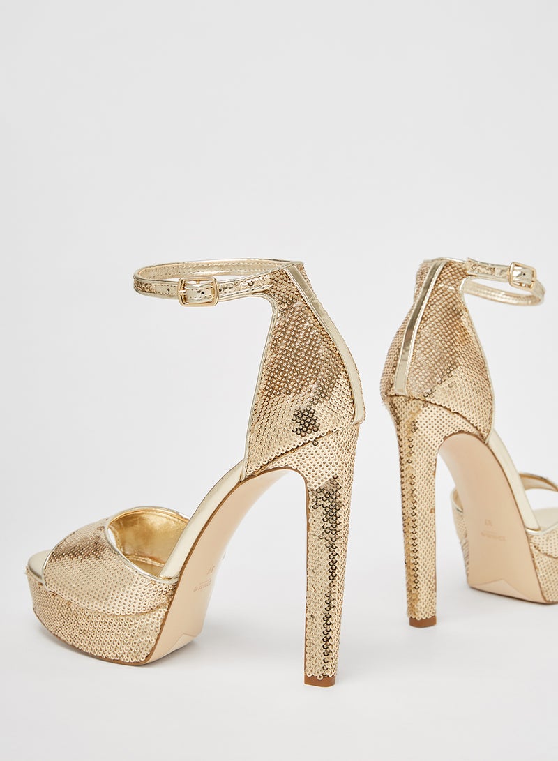 ديون لندن حذاء ميتزي بكعب عالٍ مزين بالترتر ذهبي - Image 3