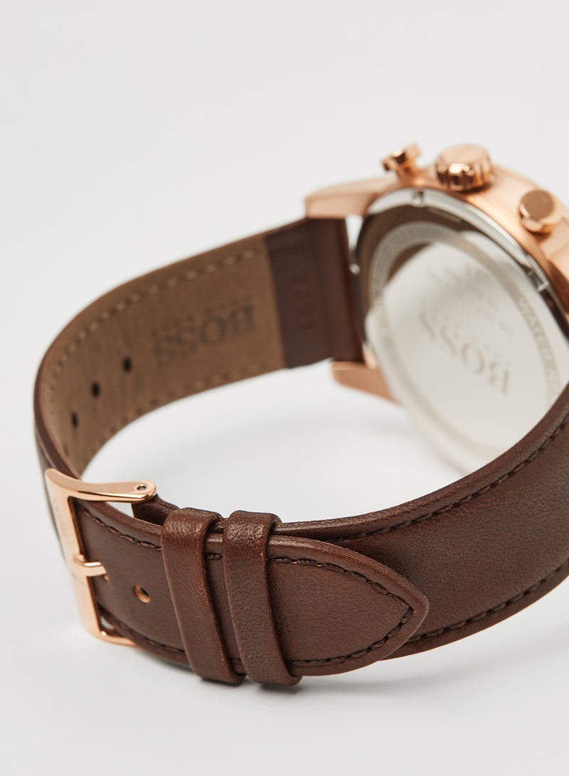 HUGO BOSS - Men's Navigator Leather Chronograph Watch 1513496 - Image 1