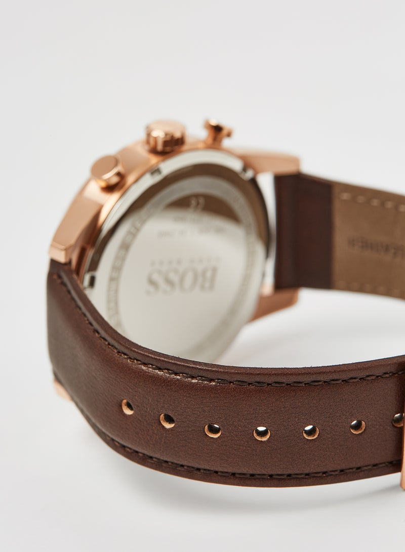 HUGO BOSS - Men's Navigator Leather Chronograph Watch 1513496 - Image 1