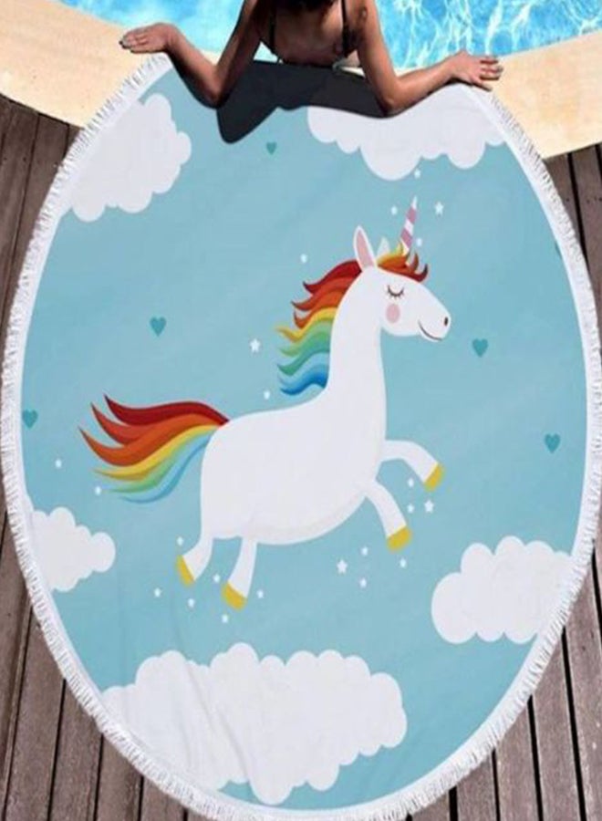 Unicorn Printed Round Beach Towel Blue/White 60inch - Image 2