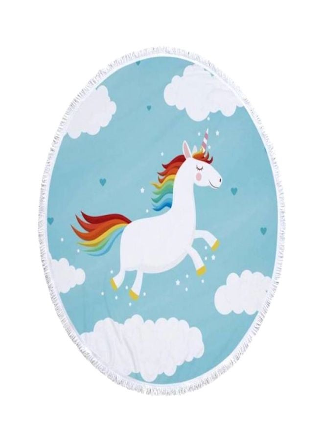 Unicorn Printed Round Beach Towel Blue/White 60inch - Image 1