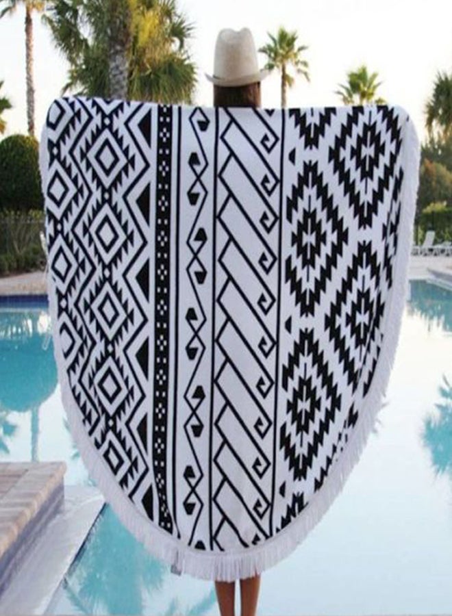 Printed Oval Beach Towel Black/White 160x160cm - Image 2