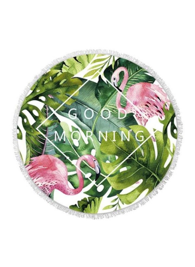 Flamingo Printed  Beach Towel Green/Pink/White