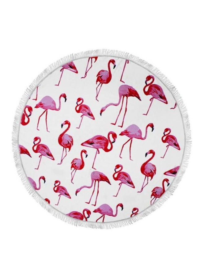 Round Shaped Flamingos Printed Beach Towel White/Pink/Red - Image 1