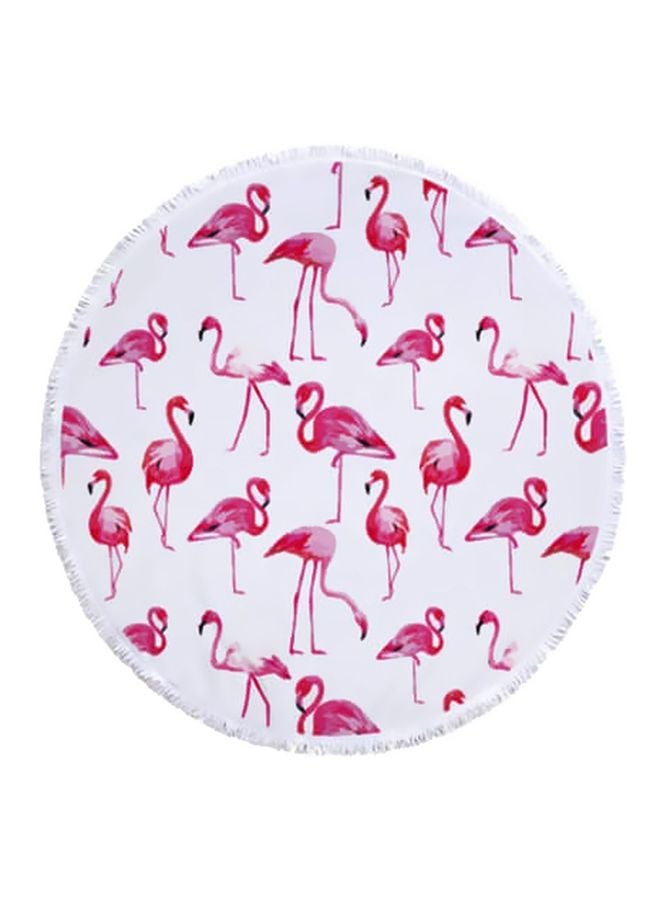 Flamingo Printed Beach Towel White/Pink/Red - Image 1