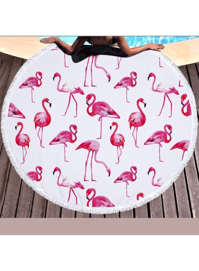 Flamingo Printed Beach Towel White/Pink/Red - Image 2