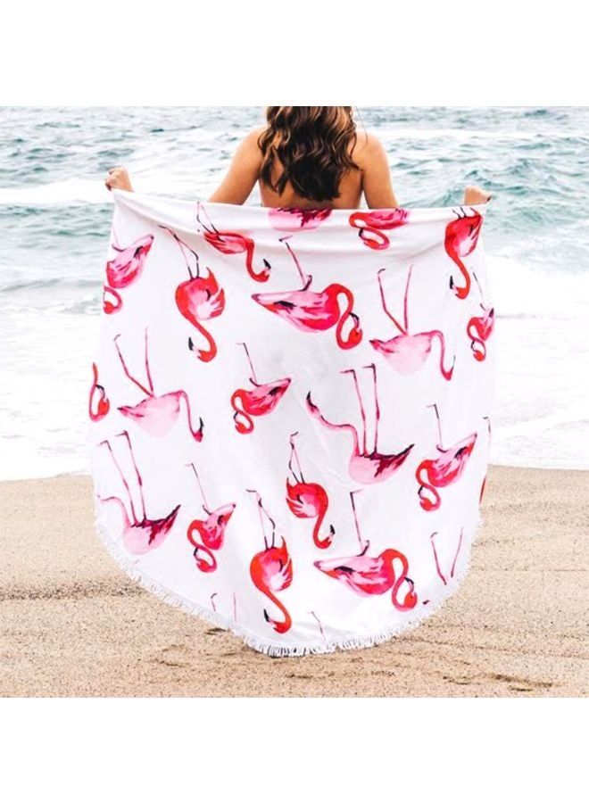 Flamingo Printed Beach Towel White/Pink/Red - Image 3