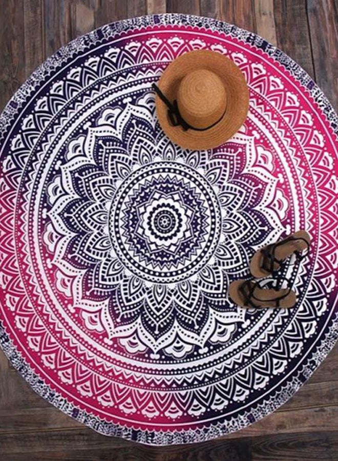 Mandala Printed Beach Towel Pink/Purple/White 150x150cm - Image 2
