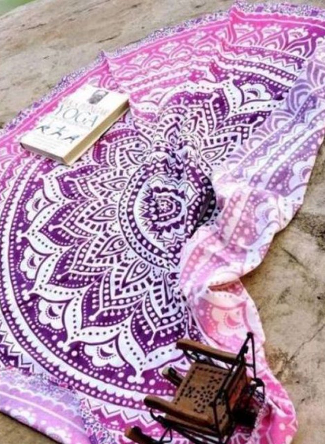 Mandala Printed Beach Towel White/Pink/Blue - Image 2