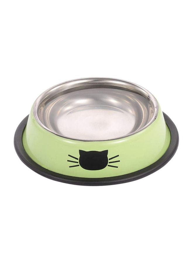 Cat Face Printed Feeding Bowl Green/Silver/Black 15.2x15.2cm
