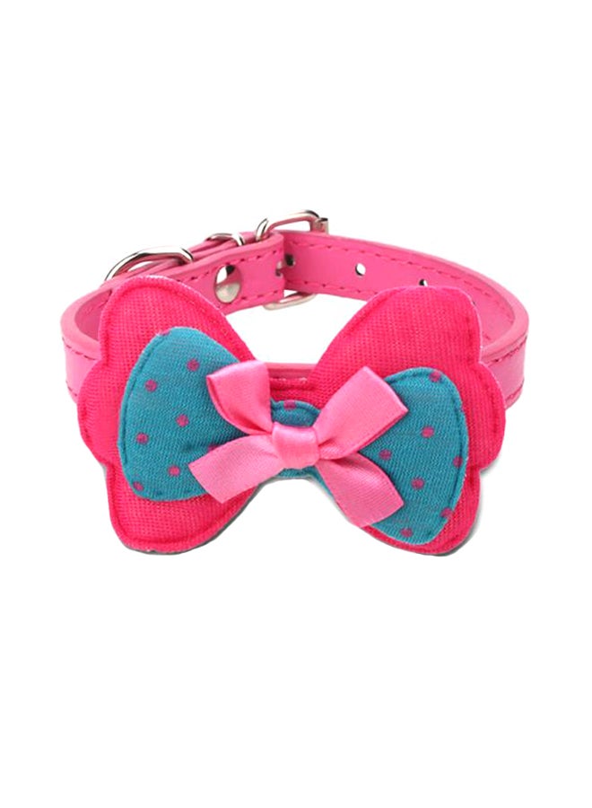 Bowknot Designed PU Leather Dog Collar Pink/Blue 10x4x3cm - Image 1