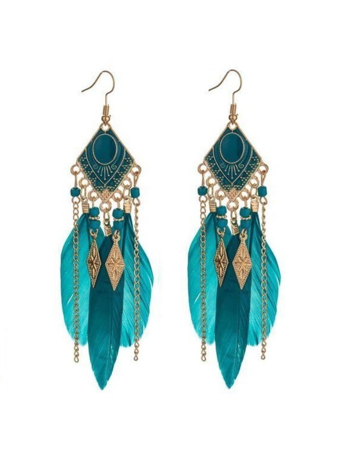 J&J Feather Detail Dangle Earrings - Image 1