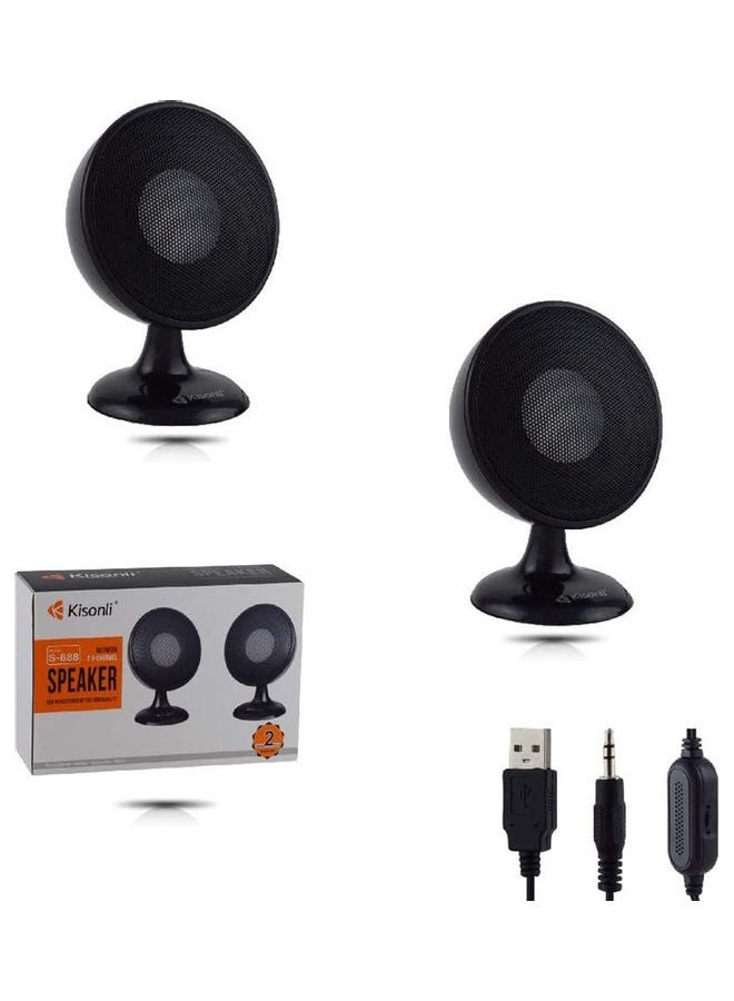 Kisonli - 2-Piece USB Input Portable Mini Speaker Set Black - Image 1