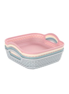 LAWAZIM 4-Piece Rectangular Plastic Storage Basket Set Multicolour 20.5x19.5x4.5cm  - Image 1