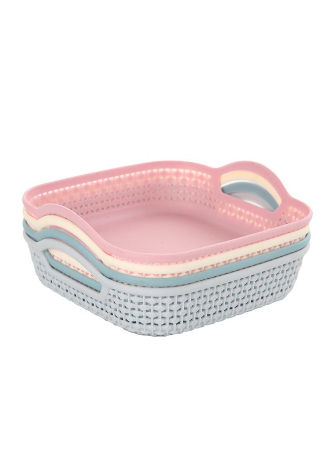 LAWAZIM 4-Piece Rectangular Plastic Storage Basket Set Multicolour 20.5x19.5x4.5cm - Image 1