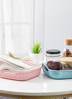 LAWAZIM 4-Piece Rectangular Plastic Storage Basket Set Multicolour 20.5x19.5x4.5cm  - Image 4