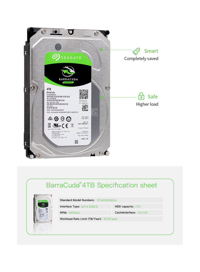 Seagate - BarraCuda Series ST4000DM004 3.5 inch Mechanical Hard Disk SATA Internal HDD 4TB 5400RPM 256MB Cache for PC/Mac 4 TB - Image 1