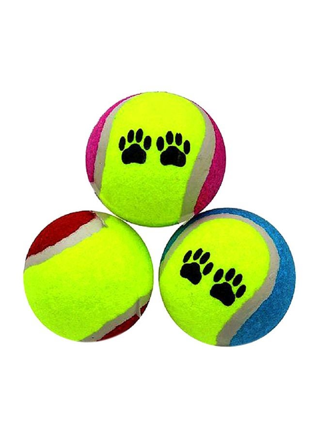 Pack Of 3 Paw Printed Pet Tennis Ball Green/Pink/Blue 6.5cm
