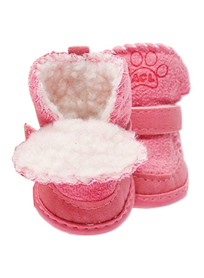 4-Piece Fur Snow Boots Set Pink 6.4x5.1cm