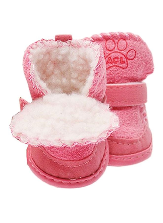 4-Piece Fur Snow Boots Set Pink 4.3x3.5cm