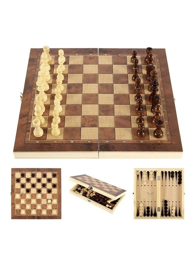 3-In-1 Wooden Chess, Checkers And Backgammon Suit