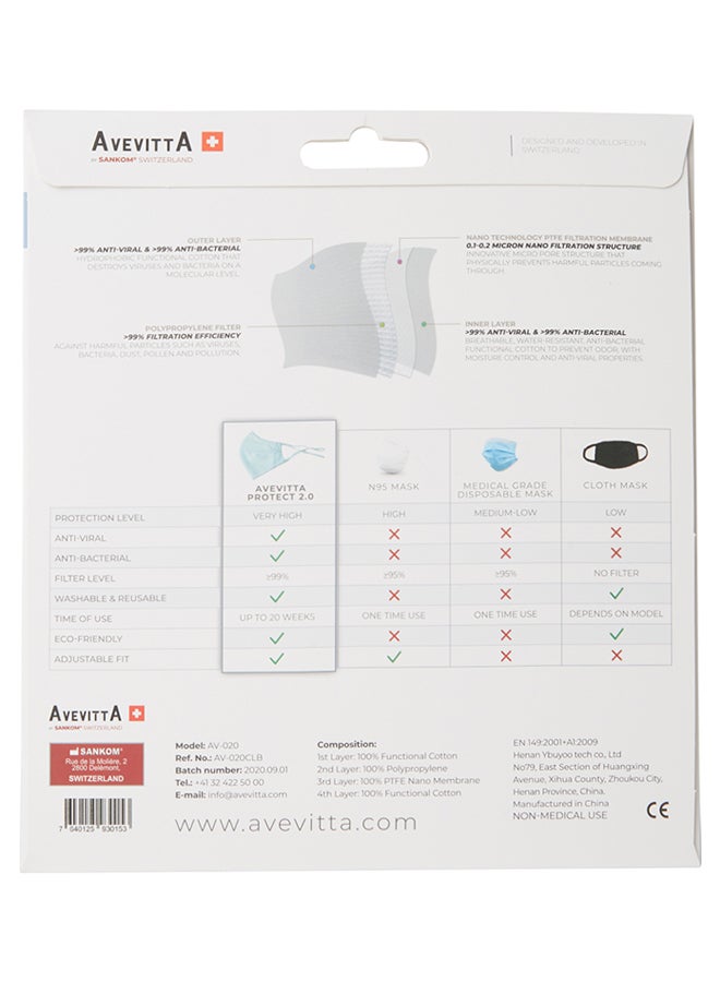 AVEVITTA SWITZERLAND - Protect 2.0 Anti-Virus Reusable Mask Blue - Image 1