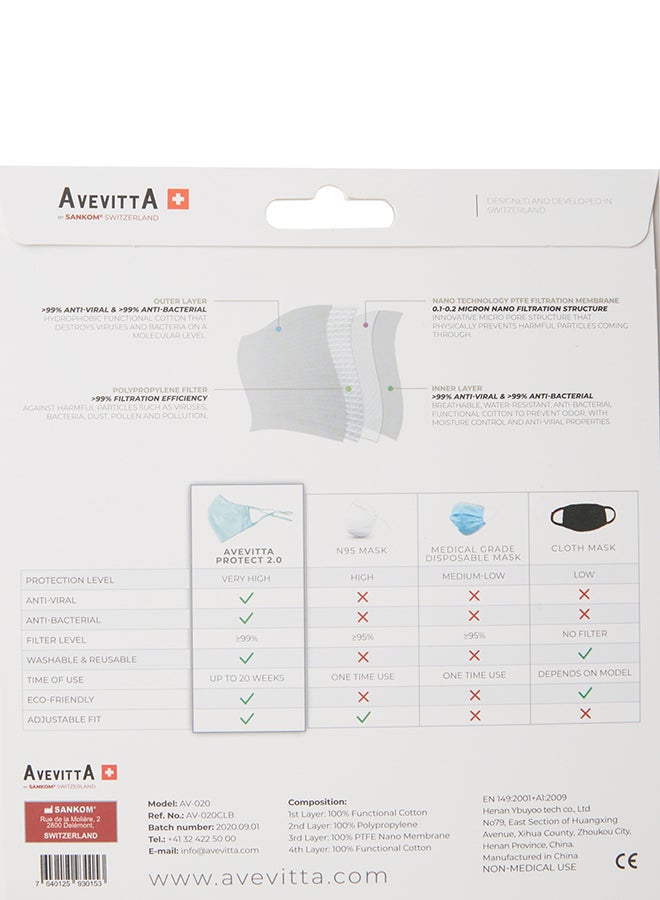 AVEVITTA SWITZERLAND - Protect 2.0 Anti-Virus Reusable Mask Blue - Image 1