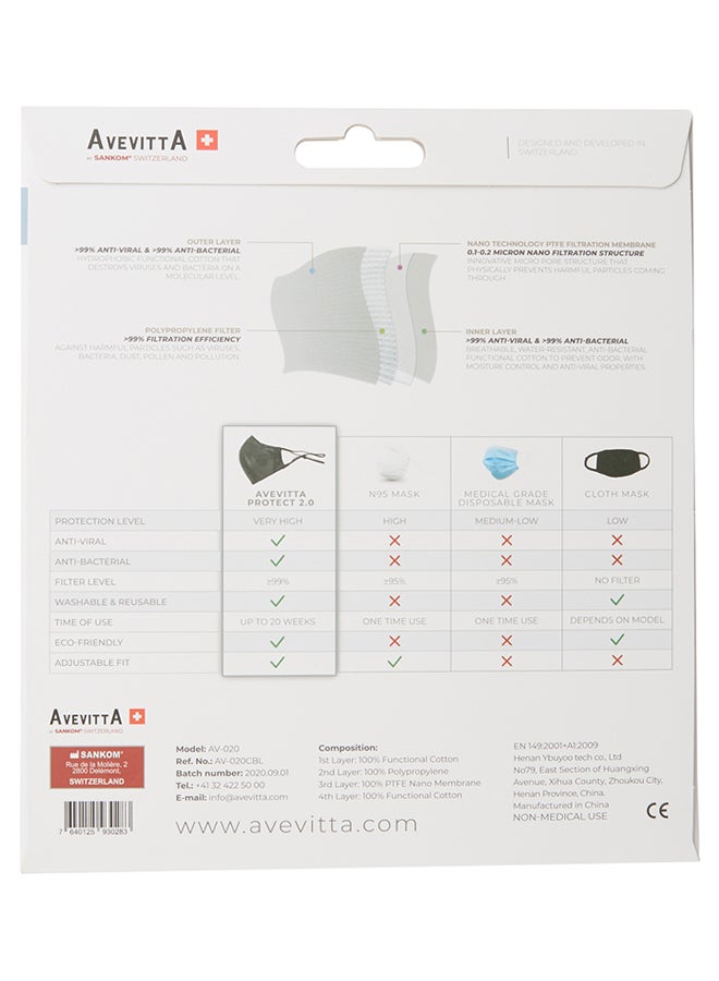 AVEVITTA SWITZERLAND Protect 2.0 Anti-Virus Reusable Mask Black - Image 2