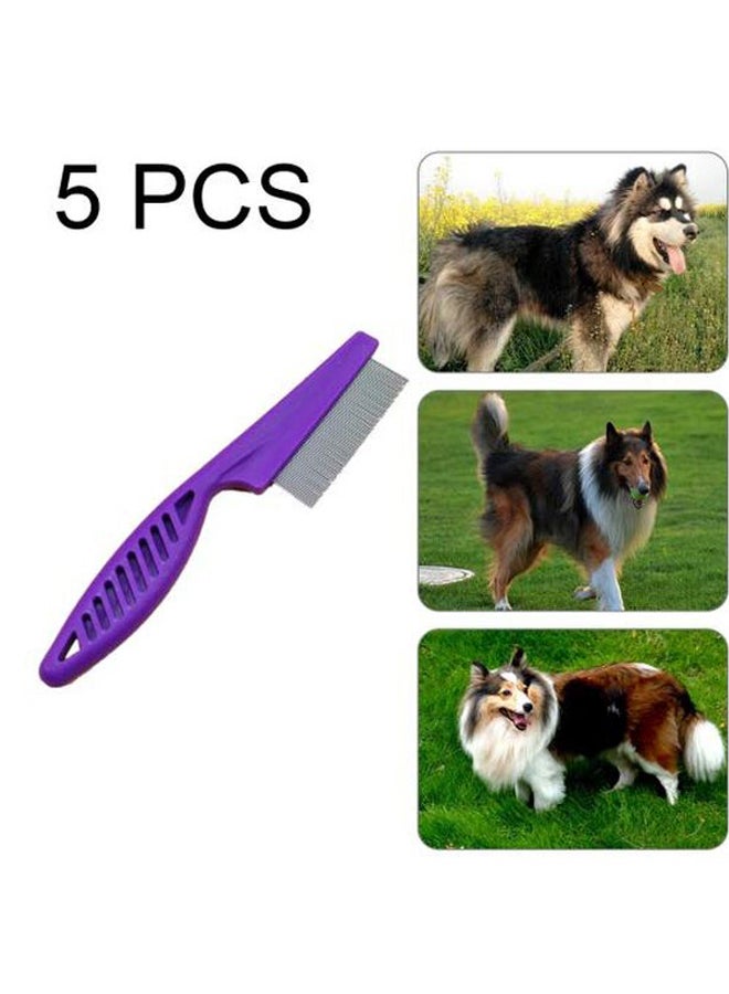 5-Piece Fine Toothed Stainless Steel Comb Set Purple/Silver 14cm - Image 2