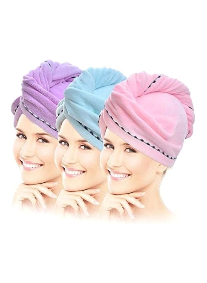 Pack Of 3 Hair Towels Pink/Blue/Pruple 10inch - Image 2
