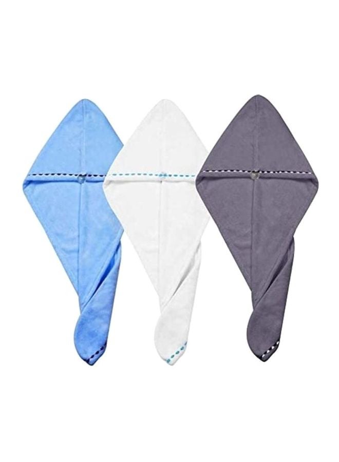 Generic Pack Of 2 Hair Towels Grey/White/Blue 10inch 