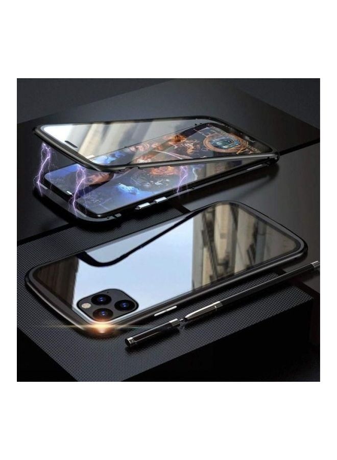 360 Degree Two Pieces Magnetic Metal Blank From The Front And Cover With Glass From The Back For Iphone 11 Max Pro 6.5 Clear / Black - Image 2