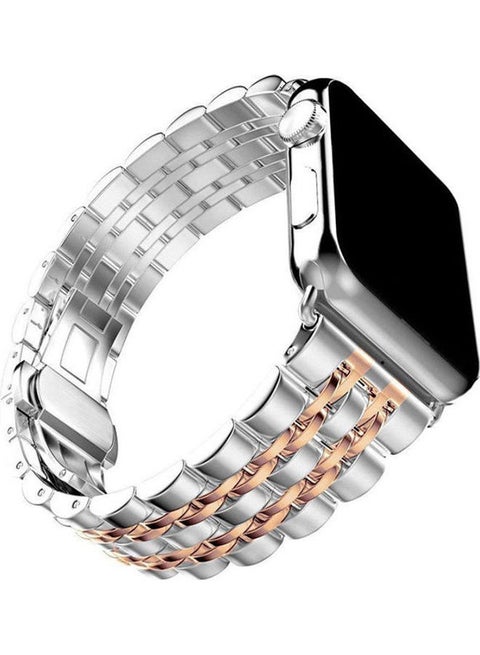 Replacement Band Compatible For Apple Watch 42/44Mm Series 1 2 3 4-Stainless Steel Metal Replacement Smart Watch Strap Bracelet, Silver& Pink