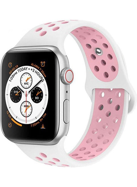 Eworld Compatible For Apple Watch Bands 42Mm 44Mm,Soft Silicone Replacement Wristband  &, Sport Design Compatible For Iwatch Apple Watch Series 1/2/3/4 -  & Light White/Pink