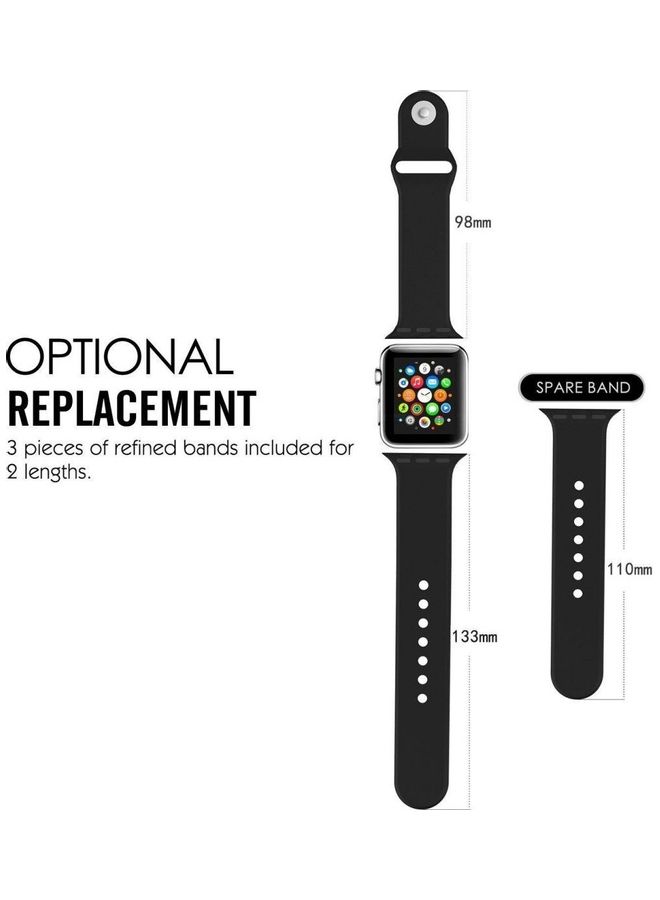Sport Band 38Mm, Nanotek Soft Silicone Replacement Strap For Iwatch Bracelet, 3 Piece Band For Samrt Watch - Black - Image 2